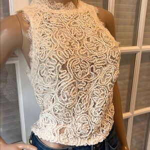 Zara Cream Cropped Embellished Tank Top